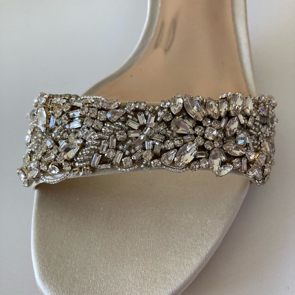 Badgley Mischka Block Heels, Ivory Satin - Picture 4 of 8